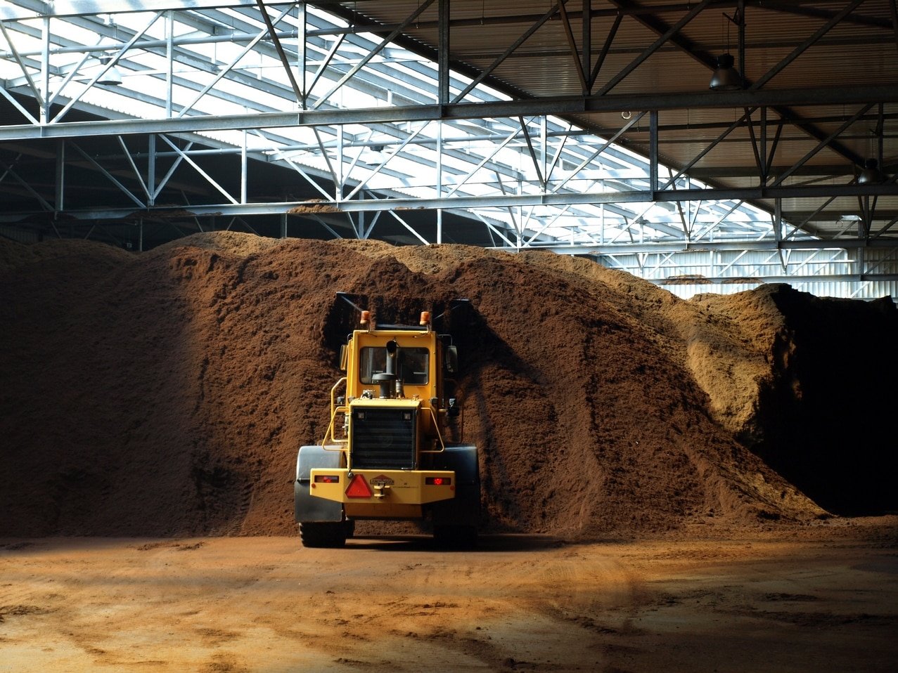 Large stockpile of processed coconut material